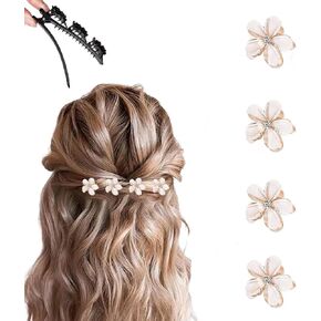 3 Pcs Sparkling Crystal Stone Braided Hair Clips, 2025 New Satin Fabric Hair Bands Rhinestone Four-Leaf Clover Hair Clip for Styling, Duck Bill Clips for Women Girls, Color F in Saudi Arabia