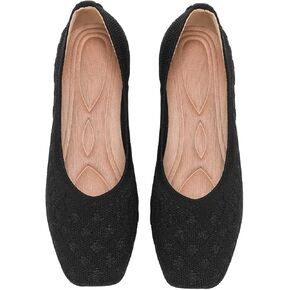 أحذية مسطحة للنساء بمقدمة مربعة متماسكة قابلة للطي أحذية باليه نسائية سميكة أنيقة ومريحة للعمل المكتبي غير الرسمي in Kuwait