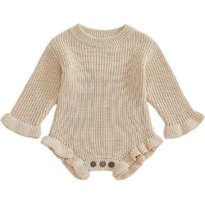 Hekkomird Baby Girl Cute Long Sleeve Ruffle Sweater Romper Infant Newborn Fall Winter Clothes in Kuwait