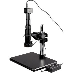 مجهر فحص رقمي أحادي العين AmScope H800-M، تكبير 0.7X-5.0X، تكبير 11X-80X، مسافة عمل 4-1/8 بوصة، حامل عمود، 110 فولت - 240 فولت، يتضمن كاميرا 1.3 ميجابكسل مع عدسة تخفيض وبرامج in Kuwait