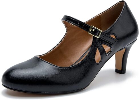 fereshte Women's Men's Mary Jane Hollow Out Round Toe Mid Kitten Heel Pumps Shoes in Saudi Arabia