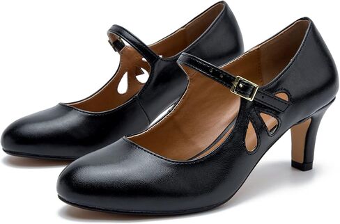 fereshte Women's Men's Mary Jane Hollow Out Round Toe Mid Kitten Heel Pumps Shoes in Saudi Arabia