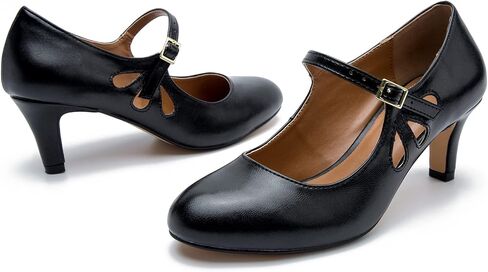 fereshte Women's Men's Mary Jane Hollow Out Round Toe Mid Kitten Heel Pumps Shoes in Saudi Arabia