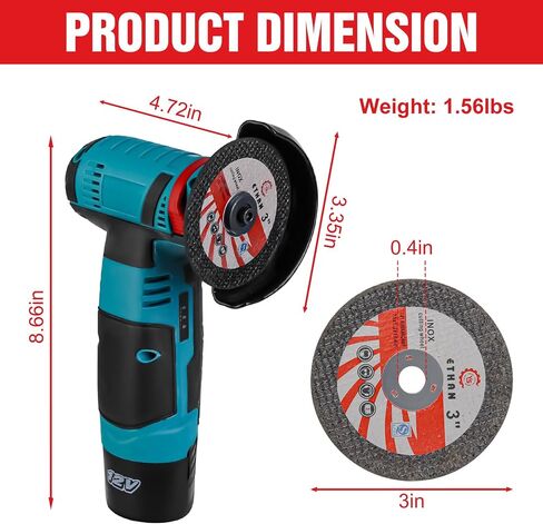 Cordless Angle Grinder, 19000RPM 12V Mini Angle Grinder Tool with 2Pcs 1100mAh Batteries and 7-Cutting Discs, Handheld Cutter for Metal Wood Grinding in Saudi Arabia