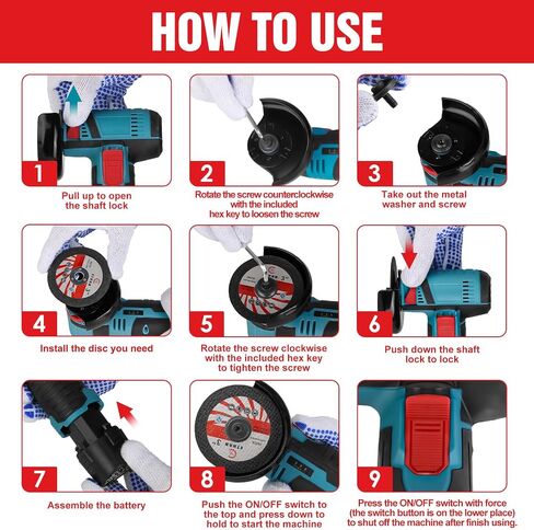 Cordless Angle Grinder, 19000RPM 12V Mini Angle Grinder Tool with 2Pcs 1100mAh Batteries and 7-Cutting Discs, Handheld Cutter for Metal Wood Grinding in Saudi Arabia