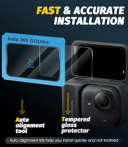 واقيات شاشة الكاميرا Orzero (3 عبوات) متوافقة مع ملحقات Insta360 GO Ultra مع أداة المحاذاة التلقائية، واقي من الزجاج المقسى 9H عالي الوضوح ومضاد للخدش وخالي من الفقاعات in Kuwait