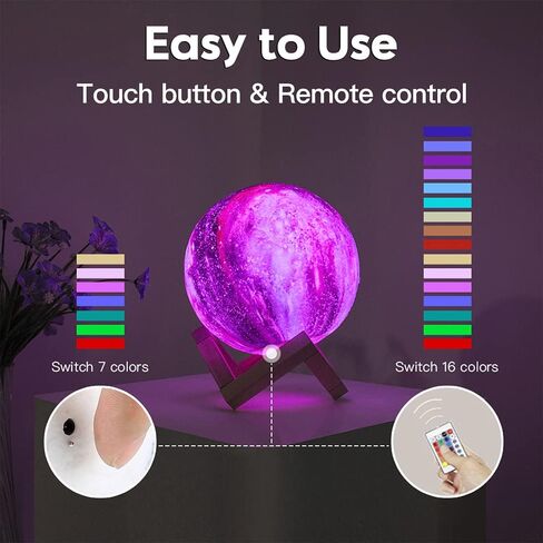 BRIGHTWORLD Moon Lamp Galaxy Lamp 5.9 inch 16 Colors LED 3D Moon Light, Remote & Touch Control Moon Night Light Gifts for Girls Boys Kids Women Birthday in Saudi Arabia