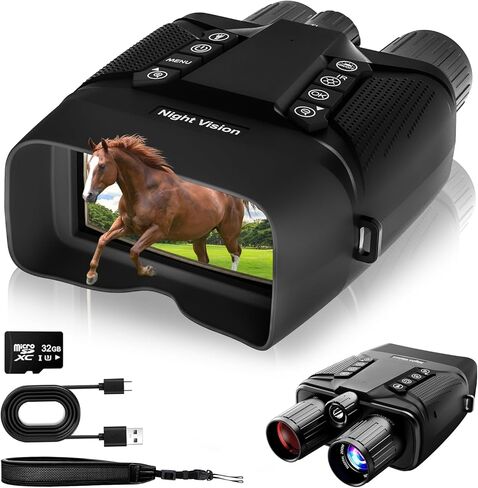 نظارات الرؤية الليلية - مناظير للرؤية الليلية 4K للبالغين - تكبير رقمي 40 ميجابكسل 8X، شاشة كبيرة 3 بوصة، أزرار بإضاءة خلفية، بطارية 5000 مللي أمبير، 1968 قدم، مناظير بالأشعة تحت الحمراء لأمن الصيد (أسود) in Kuwait