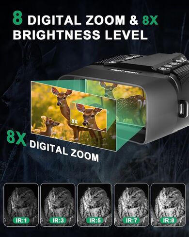 نظارات الرؤية الليلية - مناظير للرؤية الليلية 4K للبالغين - تكبير رقمي 40 ميجابكسل 8X، شاشة كبيرة 3 بوصة، أزرار بإضاءة خلفية، بطارية 5000 مللي أمبير، 1968 قدم، مناظير بالأشعة تحت الحمراء لأمن الصيد (أسود) in Kuwait