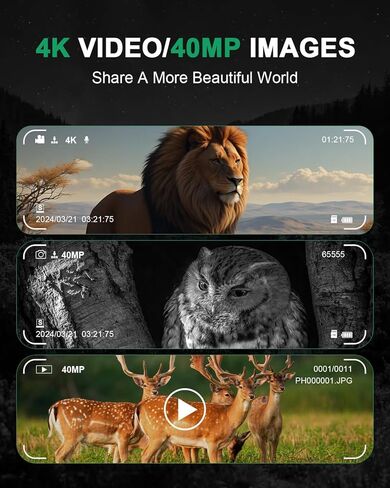 نظارات الرؤية الليلية - مناظير للرؤية الليلية 4K للبالغين - تكبير رقمي 40 ميجابكسل 8X، شاشة كبيرة 3 بوصة، أزرار بإضاءة خلفية، بطارية 5000 مللي أمبير، 1968 قدم، مناظير بالأشعة تحت الحمراء لأمن الصيد (أسود) in Kuwait