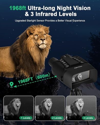 نظارات الرؤية الليلية - مناظير للرؤية الليلية 4K للبالغين - تكبير رقمي 40 ميجابكسل 8X، شاشة كبيرة 3 بوصة، أزرار بإضاءة خلفية، بطارية 5000 مللي أمبير، 1968 قدم، مناظير بالأشعة تحت الحمراء لأمن الصيد (أسود) in Kuwait