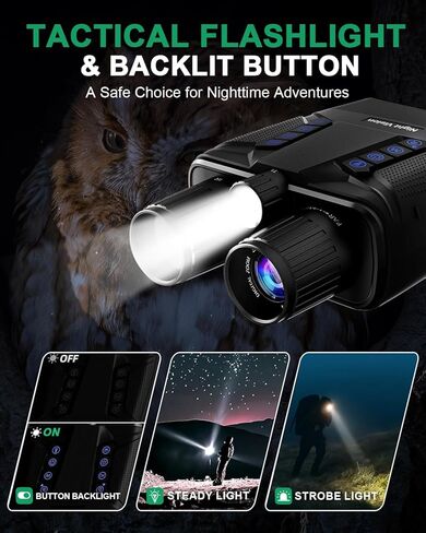 نظارات الرؤية الليلية - مناظير للرؤية الليلية 4K للبالغين - تكبير رقمي 40 ميجابكسل 8X، شاشة كبيرة 3 بوصة، أزرار بإضاءة خلفية، بطارية 5000 مللي أمبير، 1968 قدم، مناظير بالأشعة تحت الحمراء لأمن الصيد (أسود) in Kuwait