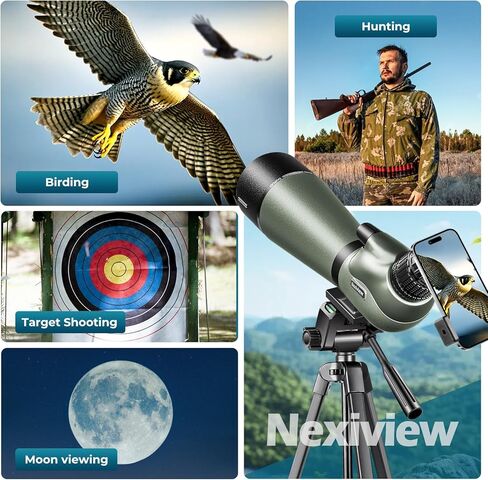 نطاق اكتشاف عالي الدقة 25-75x80 مع حامل ثلاثي القوائم مقاس 64 بوصة ومحول هاتف مطور، صورة واضحة مع نطاقات اكتشاف المنشور BAK4 للتصويب على الأهداف ومشاهدة الطيور والصيد ومشاهدة الحياة البرية (أخضر) in Kuwait
