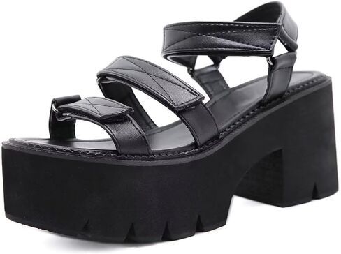 Agodor Women's Goth Black Platform Sandals Ankle Strap Chunky High Heels Open Toe Slingback Roman Gladiator Shoes in Saudi Arabia