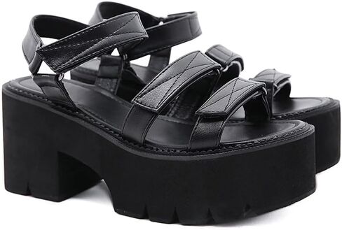 Agodor Women's Goth Black Platform Sandals Ankle Strap Chunky High Heels Open Toe Slingback Roman Gladiator Shoes in Saudi Arabia