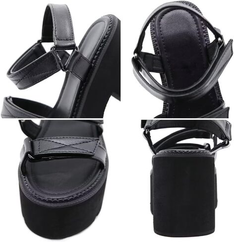 Agodor Women's Goth Black Platform Sandals Ankle Strap Chunky High Heels Open Toe Slingback Roman Gladiator Shoes in Saudi Arabia