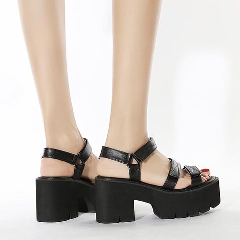 Agodor Women's Goth Black Platform Sandals Ankle Strap Chunky High Heels Open Toe Slingback Roman Gladiator Shoes in Saudi Arabia