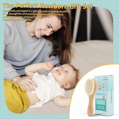 فرشاة شعر الأطفال - عبوتين من فرشاة الأطفال الخشبية بشعيرات ناعمة، فرشاة شعر لطيفة للرضع لحديثي الولادة والأطفال الصغار، مثالية لغطاء المهد in Kuwait