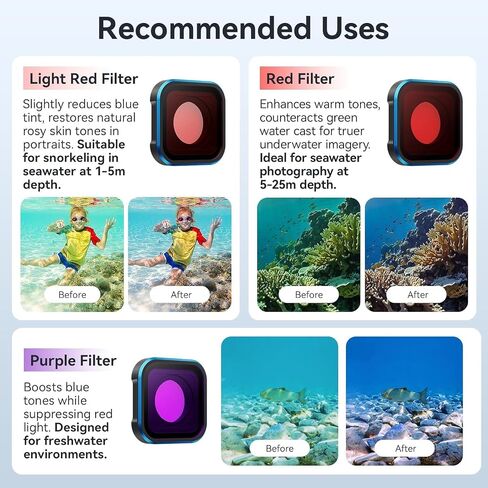 Underwater Red Light Filter, Color Correction Lens for Hero 13, Crystal-Clear Diving Videos, 2024-2025 Model in Saudi Arabia