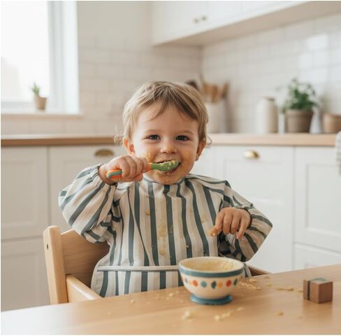 مريلة أطفال بأكمام طويلة - عبوتان من مريلة سموك المقاومة للماء للأطفال الأولاد والبنات من عمر 6 إلى 24 شهرًا - لوازم BLW - قابلة للغسل، خالية من الخدوش، مصنوعة من مواد معاد تدويرها. in Saudi Arabia
