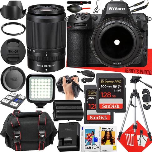 Nikon Z8 Mirrorless Camera with Nikon NIKKOR Z DX 50-250mm f/4.5-6.3 VR Lens + 2pc 128 GB Memory + LED Light + Camera Case + Tripod + More (28pc Bundle) (Renewed) in Saudi Arabia