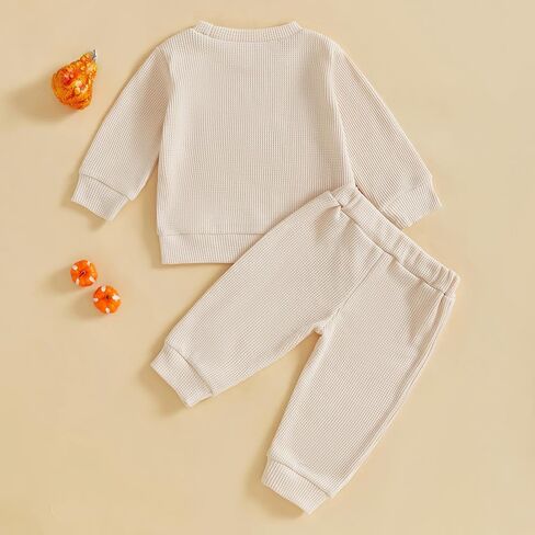 Toddler Baby Boy Girl Halloween Outfit Little Pumpkin Embroidery Waffle Knit Sweatshirt Pants Set Cute Fall Clothes in Saudi Arabia
