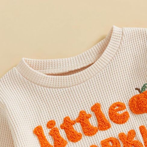 Toddler Baby Boy Girl Halloween Outfit Little Pumpkin Embroidery Waffle Knit Sweatshirt Pants Set Cute Fall Clothes in Saudi Arabia
