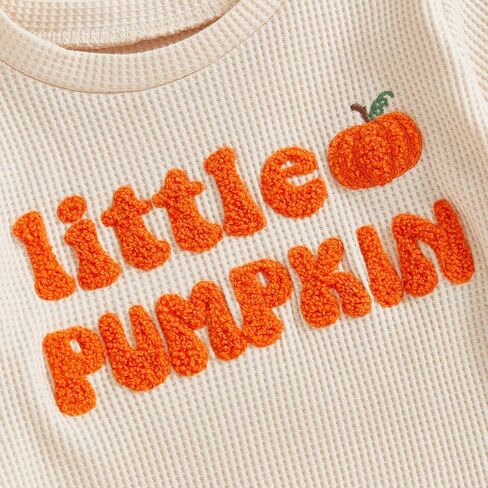 Toddler Baby Boy Girl Halloween Outfit Little Pumpkin Embroidery Waffle Knit Sweatshirt Pants Set Cute Fall Clothes in Saudi Arabia