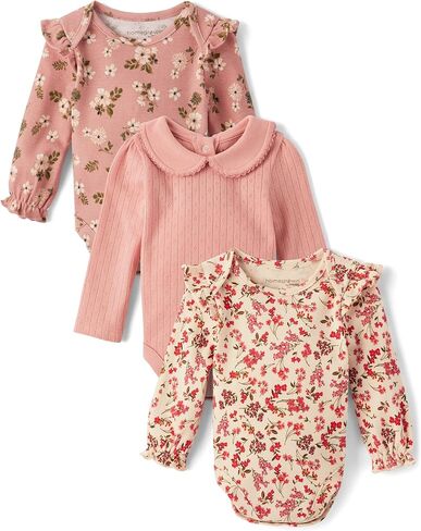 Gymboree,Unisex Kids,and Newborn Long Sleeve Body Suit,Pink Floral/Pink/Cream Floral 3-Pack,6 Months in Saudi Arabia