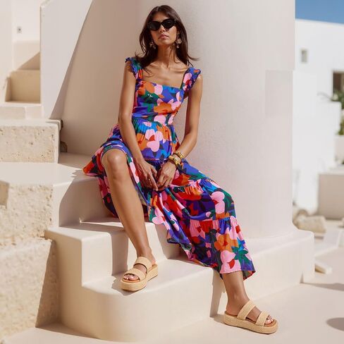 Platform Slip on Espadrille Sandals for Women Wedges Slides Bohemia Sandals Flatform Open Toe Beach Sandals in Kuwait