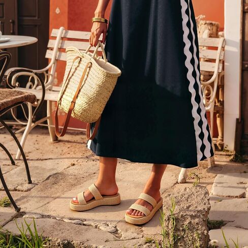 Platform Slip on Espadrille Sandals for Women Wedges Slides Bohemia Sandals Flatform Open Toe Beach Sandals in Kuwait