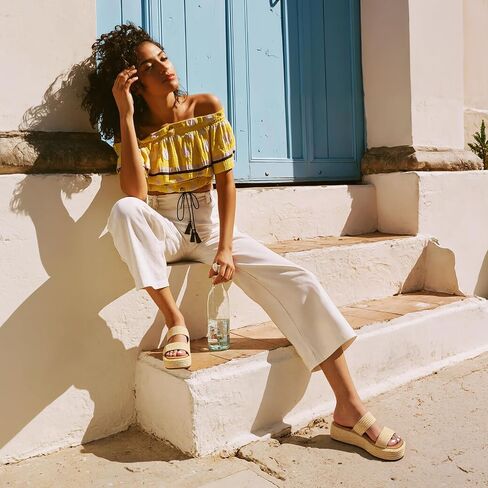 Platform Slip on Espadrille Sandals for Women Wedges Slides Bohemia Sandals Flatform Open Toe Beach Sandals in Kuwait