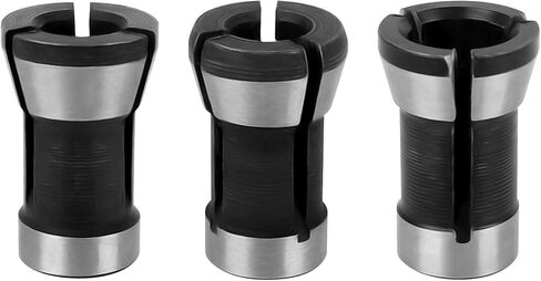 3-Piece Router Collet Chuck Set, 6mm/6.35mm/8mm Shank Adapter for Woodworking, Black and Silver in Saudi Arabia