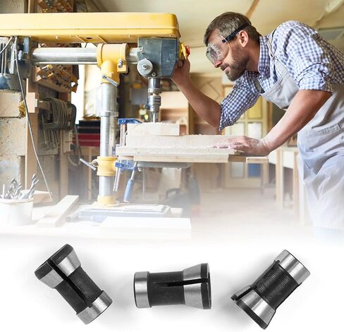 3-Piece Router Collet Chuck Set, 6mm/6.35mm/8mm Shank Adapter for Woodworking, Black and Silver in Saudi Arabia