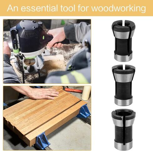 3-Piece Router Collet Chuck Set, 6mm/6.35mm/8mm Shank Adapter for Woodworking, Black and Silver in Saudi Arabia