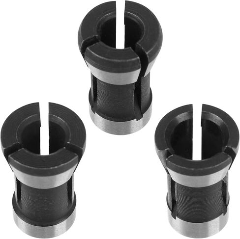 3-Piece Router Collet Chuck Set, 6mm/6.35mm/8mm Shank Adapter for Woodworking, Black and Silver in Saudi Arabia