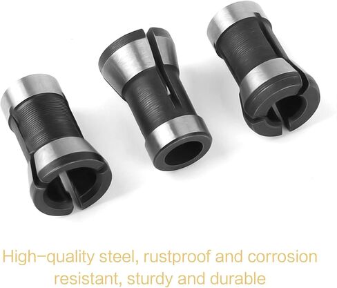 3-Piece Router Collet Chuck Set, 6mm/6.35mm/8mm Shank Adapter for Woodworking, Black and Silver in Saudi Arabia