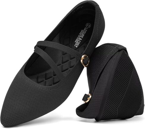 Women's Mary Jane Flats Knit Ballet Flats Pointed Toe Comfortable Ballerina Walking Dressy Office Slip-on Shoes with Adjustable Straps in Saudi Arabia