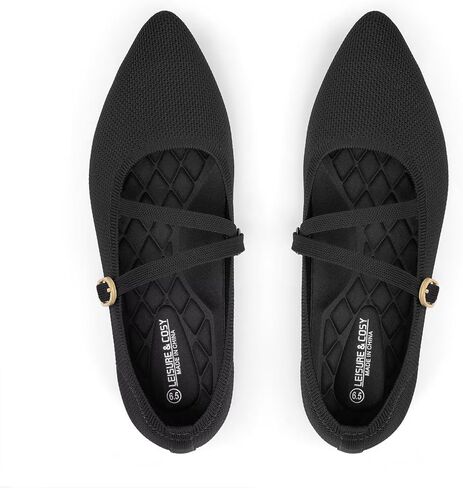 Women's Mary Jane Flats Knit Ballet Flats Pointed Toe Comfortable Ballerina Walking Dressy Office Slip-on Shoes with Adjustable Straps in Saudi Arabia
