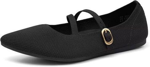 Women's Mary Jane Flats Knit Ballet Flats Pointed Toe Comfortable Ballerina Walking Dressy Office Slip-on Shoes with Adjustable Straps in Saudi Arabia