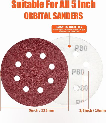 250 PCS 5-Inch 8-Hole Hook & Loop Sanding Discs Set, 40 60 80 120 150 240 320 400 600 Grit Sandpaper for Random Orbital Sander in Saudi Arabia