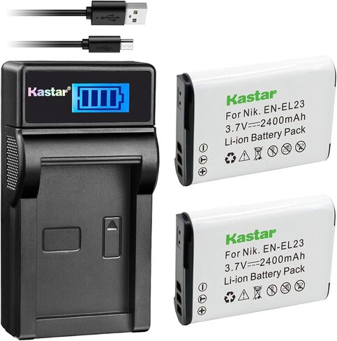 بطارية Kastar (X2) وشاحن LCD رفيع لكاميرات Nik EN-EL23 وENEL23 MH-67 وNik Coolpix P600 وP610 S810c وP900 الرقمية in Saudi Arabia