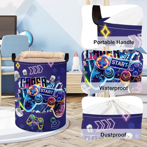 Clastyle Cool Game Storage Basket Kid Game Controller Clothes Laundry Hamper Collapsible Boy Toy Box for Nursery Palyroom,Black,40*30*30 cm in Saudi Arabia