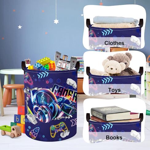 Clastyle Cool Game Storage Basket Kid Game Controller Clothes Laundry Hamper Collapsible Boy Toy Box for Nursery Palyroom,Black,40*30*30 cm in Saudi Arabia
