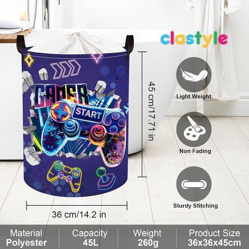Clastyle Cool Game Storage Basket Kid Game Controller Clothes Laundry Hamper Collapsible Boy Toy Box for Nursery Palyroom,Black,40*30*30 cm in Saudi Arabia