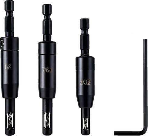 Self Centering Drill Bit Set, 1/4 Inch Hex Shank HSS VIX Bit Set with Hex Key, 3/32", 7/64", 1/8" Hinge Center Drill Bits for Precise Cabinet and Door Hinge Installation (3-Piece) in Saudi Arabia