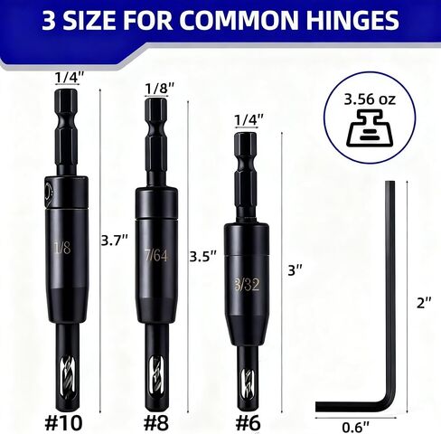 Self Centering Drill Bit Set, 1/4 Inch Hex Shank HSS VIX Bit Set with Hex Key, 3/32", 7/64", 1/8" Hinge Center Drill Bits for Precise Cabinet and Door Hinge Installation (3-Piece) in Saudi Arabia