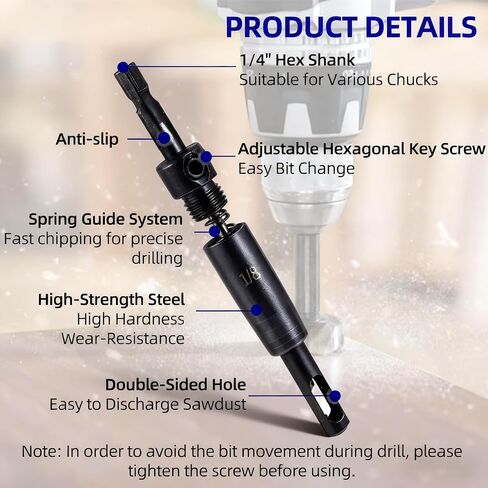 Self Centering Drill Bit Set, 1/4 Inch Hex Shank HSS VIX Bit Set with Hex Key, 3/32", 7/64", 1/8" Hinge Center Drill Bits for Precise Cabinet and Door Hinge Installation (3-Piece) in Saudi Arabia