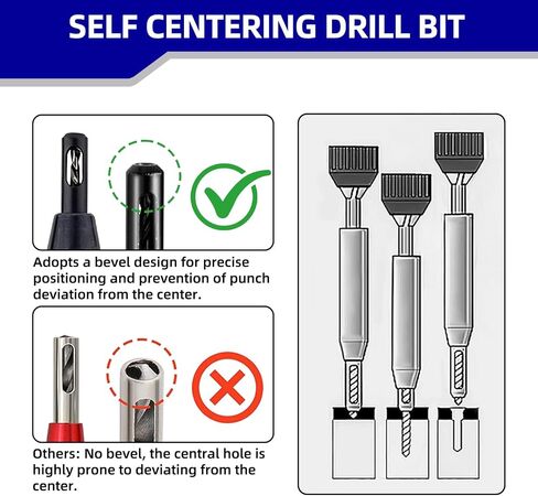 Self Centering Drill Bit Set, 1/4 Inch Hex Shank HSS VIX Bit Set with Hex Key, 3/32", 7/64", 1/8" Hinge Center Drill Bits for Precise Cabinet and Door Hinge Installation (3-Piece) in Saudi Arabia