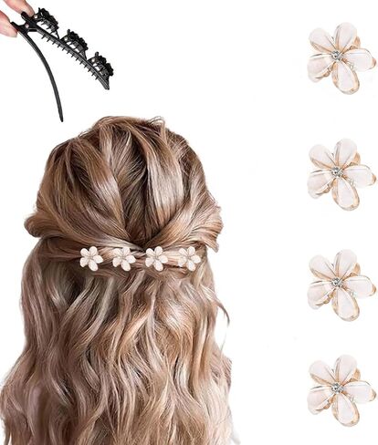 3 Pcs Sparkling Crystal Stone Braided Hair Clips, 2025 New Satin Fabric Hair Bands Rhinestone Four-Leaf Clover Hair Clip for Styling, Duck Bill Clips for Women Girls, Color F in Saudi Arabia